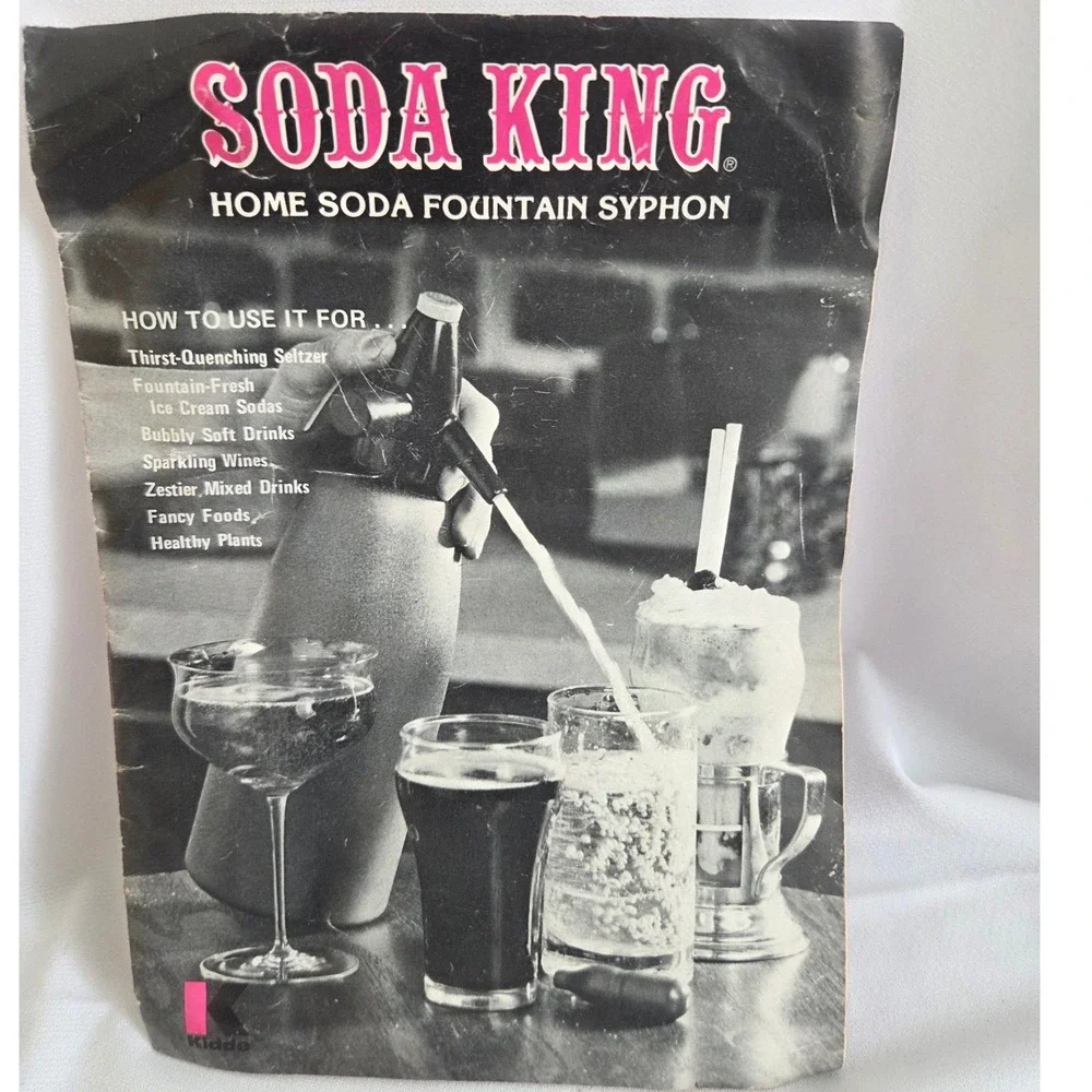 Vintage Soda King Gold Soda Fountain Syphon Kidde  1 Quart with Manual